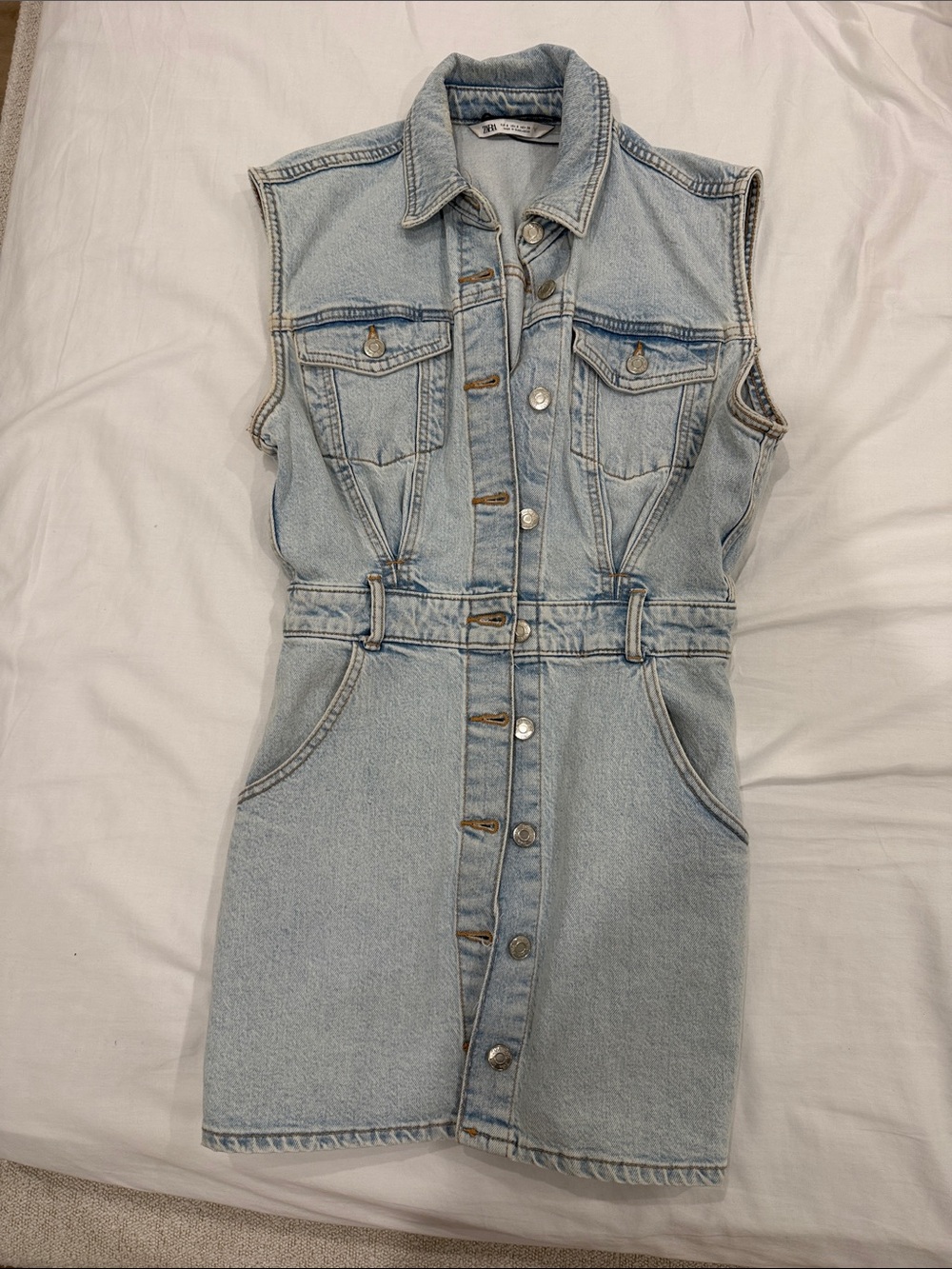 Zara Light Blue Sleeveless Denim Mini Dress
